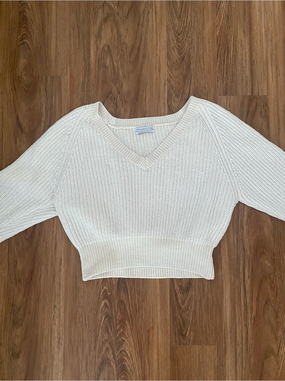 Urban Outfitters Cream Ribbed Cropped Knit Top